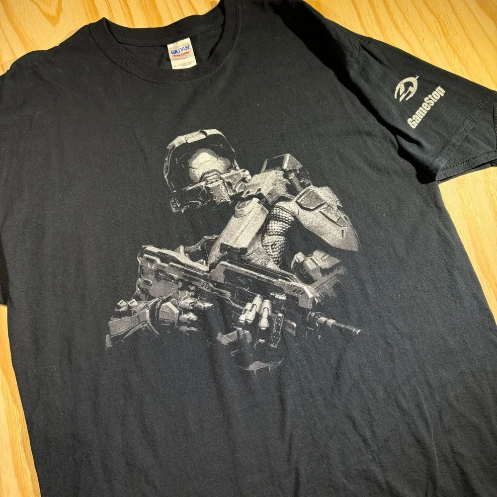 Halo 4 Master Chief GameStop Promo T-Shirt Mens XL Black Gildan Heavy Cotton